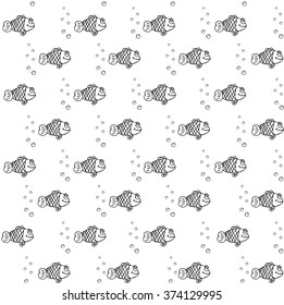 Fish and bubbles on a white background.