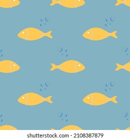 Fish with bubbles seamless pattern. Vector illustration.