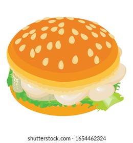 Fish burger icon. Isometric illustration of fish burger vector icon for web