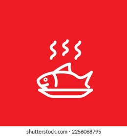 Fish burning line icon, graphic resource template, vector illustration.