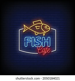 Fish Cafe Neon Signs Style Text Vector