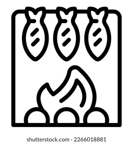 Fish campfire icon outline vector. Water camp. Summer activity
