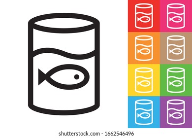 La lata de pescado. Icono De Línea Con Distinto Fondo De Color.