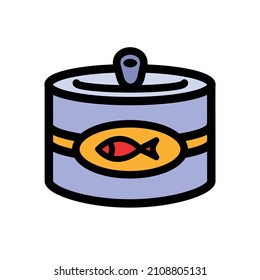 Fish can simple icon. Color canned fish illustration in simple style. Vector icon for web design isolated on white background.