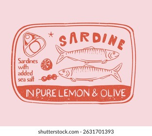  Fish in canned. Sardines fish artwork for t shirt print, poster, sticker and other uses. Sardines fish with olive and lemon.