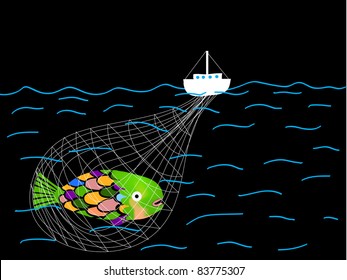 fish captured by fishnet
