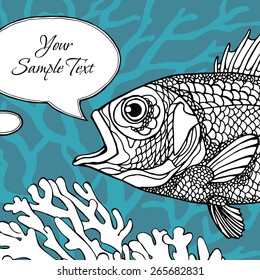 Fish, Card with frame for text, Green