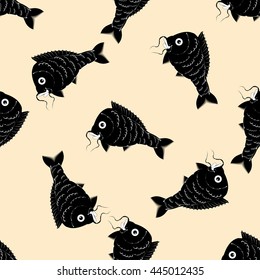 fish carp black and white abstract modern art creative pattern vector light background
