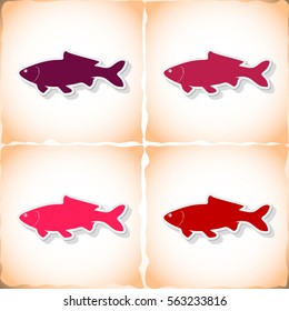 Fish carp. Flat sticker with shadow on old paper. Vector illustration