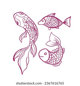 Fisch-Karpfen-Set rangoli indianisches Vektordesign-Element handgezeichnet einzeln Doodle