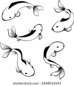 Fish carp swimming animal vector line element