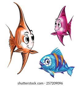 fish cartoon blue pink gold vector