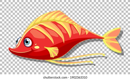 Un personaje de caricatura de peces aislado en una ilustración de fondo transparente