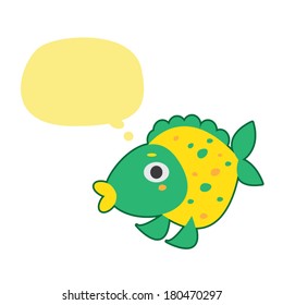 Fish cartoon character with quote bubble