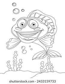 Fish Cartoon Coloring Page  for Kids
