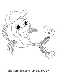 Fish Cartoon Coloring Page  for Kids