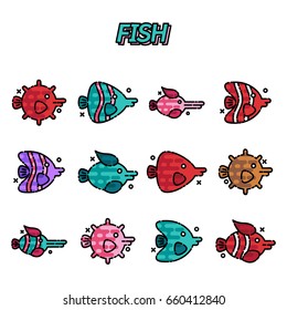 Fish cartoon concept icons