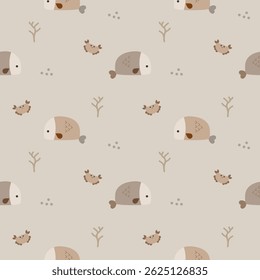 Fish cartoon so cute. On coral crab brown background. Pattern seamless vector illustration. 