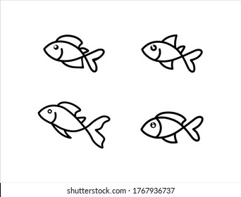 fish cartoon icon with line hand drawn style