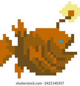 Fish cartoon icon in pixel style