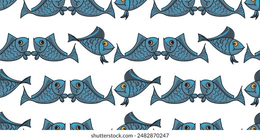 Fish cartoon lined up. Seamless Pattern. vector illustration