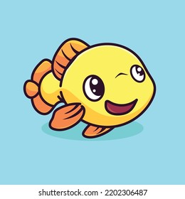 Fish Cartoon Mascot Vector Design Flat Cute Smile Expression Ocean Animals Ocean Fish Undersea Underwater