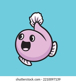 Fish Cartoon Mascot Vector Design Flat Cute Smile Expression Ocean Animals Ocean Fish Undersea Underwater