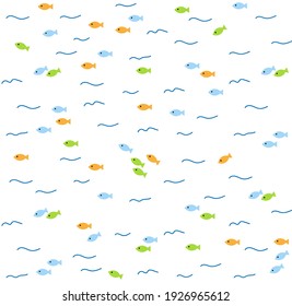 Fish cartoon pattern. Seamless pattern with fish. Colorful fish swim in flocks in the river. Use for background or printing on fabric. Vector cartoon Illustration.