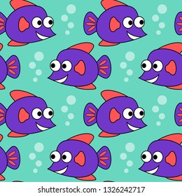fish cartoon seamless pattern with blue background
