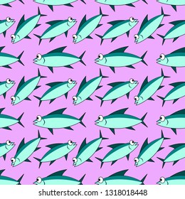 Fish cartoon seamless pattern with purple background