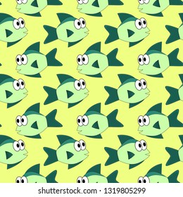 fish cartoon seamless pattern with yellow background
