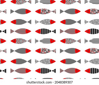Fish cartoon seamless vector pattern.Colorful fish background.