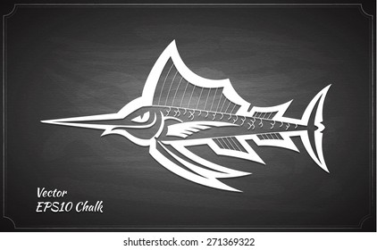 fish cartoon style chalk painted on chalkboard vector illustration