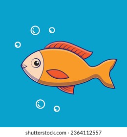 Fish Cartoon Vector Icon Illustration. Animal Nature Icon Concept Isolated Premium Vector. Flat Cartoon Style