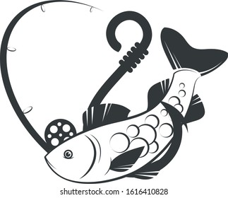 Fish catch on a hook silhouette for fishing hobbies
