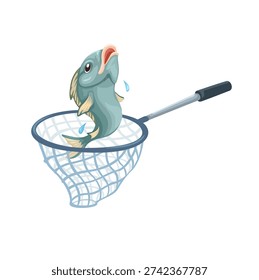 Fish Caught in Fishing Net Vector Illustration
