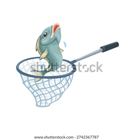 Fish Caught in Fishing Net Vector Illustration