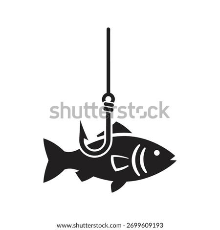 Fish caught on a fishing hook icon a symbol of a successful catch for angling hobbyists representing outdoor recreation and fresh food