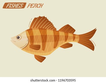 Fish character. Cartoon vector illustration. Yellow perch. Fishing or food concept