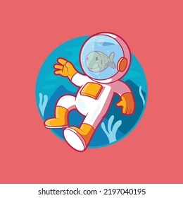 Fish character dressed with scuba suit vector illustration. Nature, environment, funny design concept.