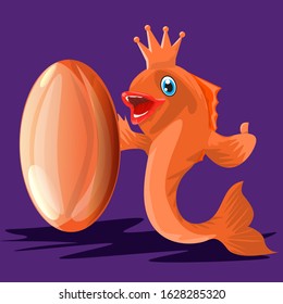Fish character and fish oil. Cartoon style vector illustration.