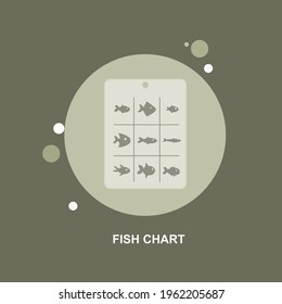 Fish chart with different variety fish on grey background flat concept design