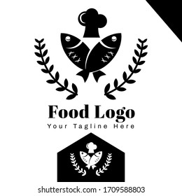 Plantilla de logotipo de cocina principal del pescado Estilo monocromático