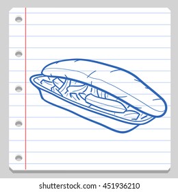 Fish and Chiips Fast Food Notebook School Doodle Icons Hand Made vector illustration sketch.