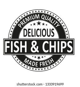 fish and chips black premium quality delicious made fresh isolated square rubber stamp tag