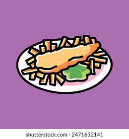Fish and Chips Cafe Food Vector Cartoon Illustration. Food Icon Concept Isolated Premium Vector. Flat Cartoon Concept for Event. Cute Doodle Cartoon Illustration Style. Suitable for any Project