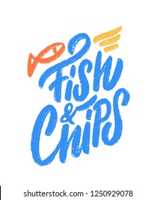 Fish and Chips. Chalkboard lettering sign.
