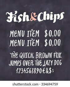 Fish and chips. Chalkboard menu.