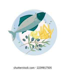 fish and chips dish over white