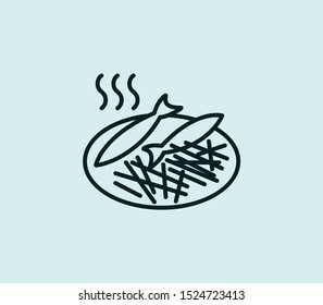 Fish with chips icon line isolated on clean background. Fish with chips icon concept drawing icon line in modern style. Vector illustration for your web mobile logo app UI design